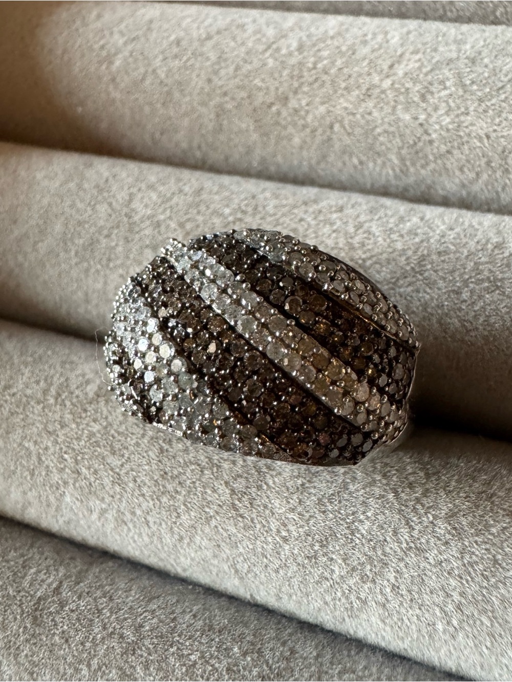 STS 925 Sterling Silver Brown & Clear CZ Pavé Dome Ring Size 8